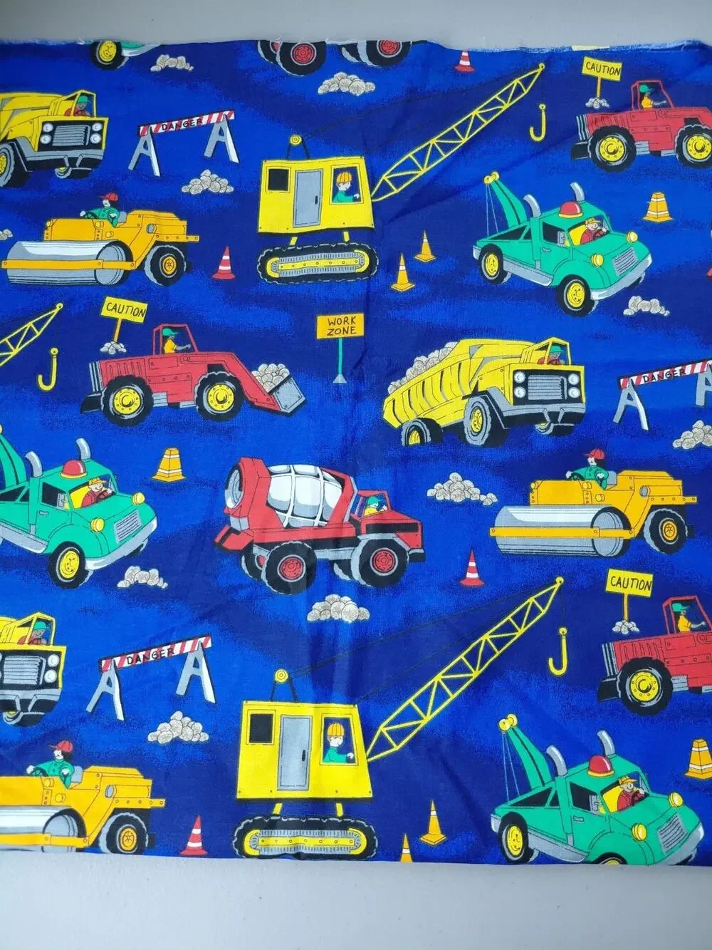 Vintage Fabric Traditions Work Zone Construction Trucks Fabric 1 YD Blue 1997